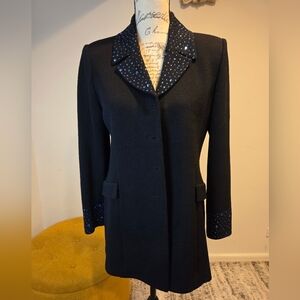 ST.JHON By Marie Gray  Elegant Black Women's Knit Coat with Blue Accents Size 4.